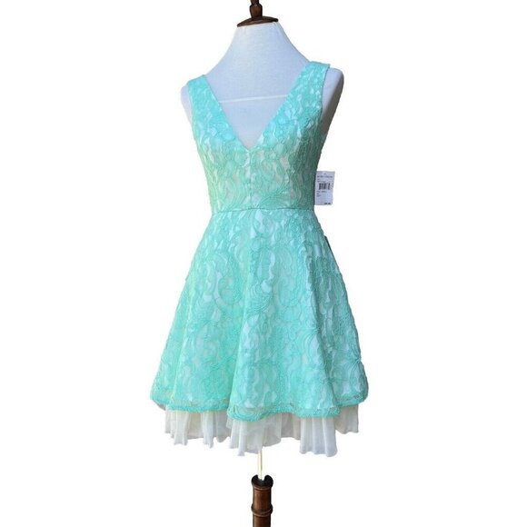A. drea Illusion Inset Fit & Flare Lace Dress Size S Color Mint - Picture 12 of 16